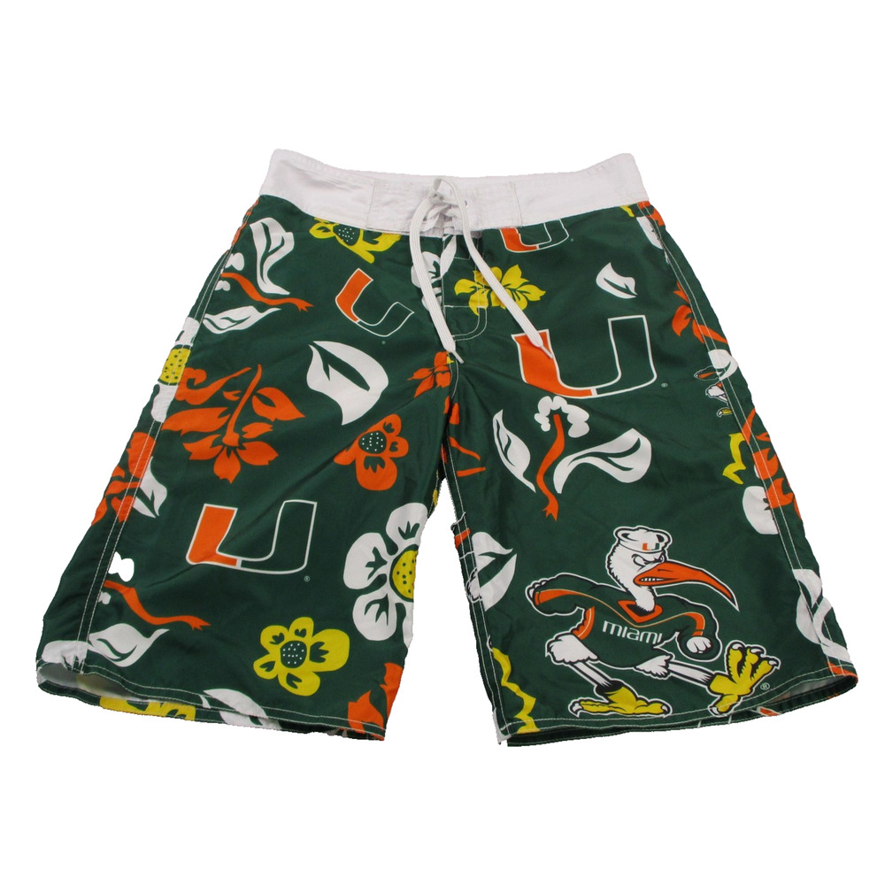 Miami Hurricanes Shorts Mens 30 Green NCAA Football Wes And Willy Swim Trunks